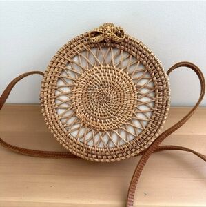 Round Rattan Boho Woven Bag
